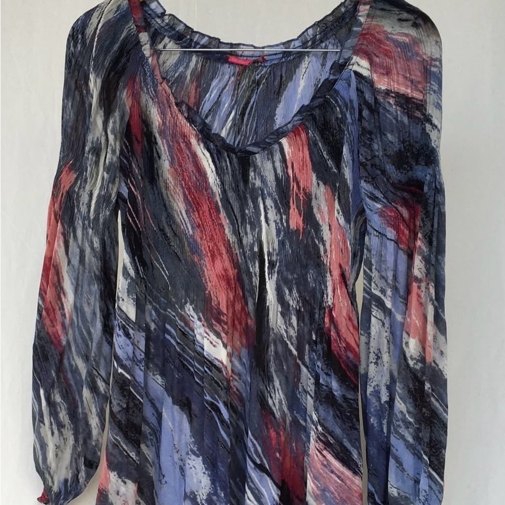 Sunny Leigh Red and Blue Abstract Blouse - Picture 3 of 5